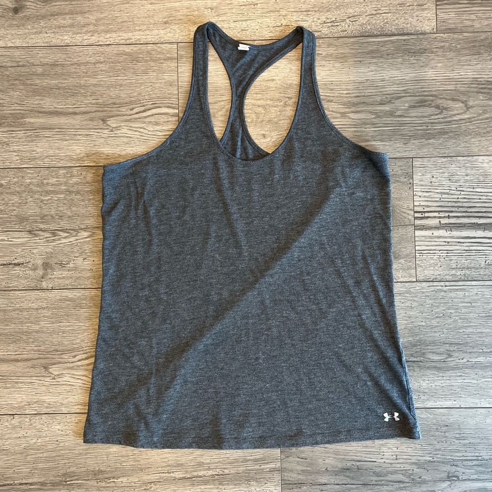 Under Armour Women’s Racer Back Tank Top Workout Athleisure Gray No Size Tag